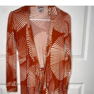 Diane Von Furstenberg Orange Abstract Wrap Dress Size 0
